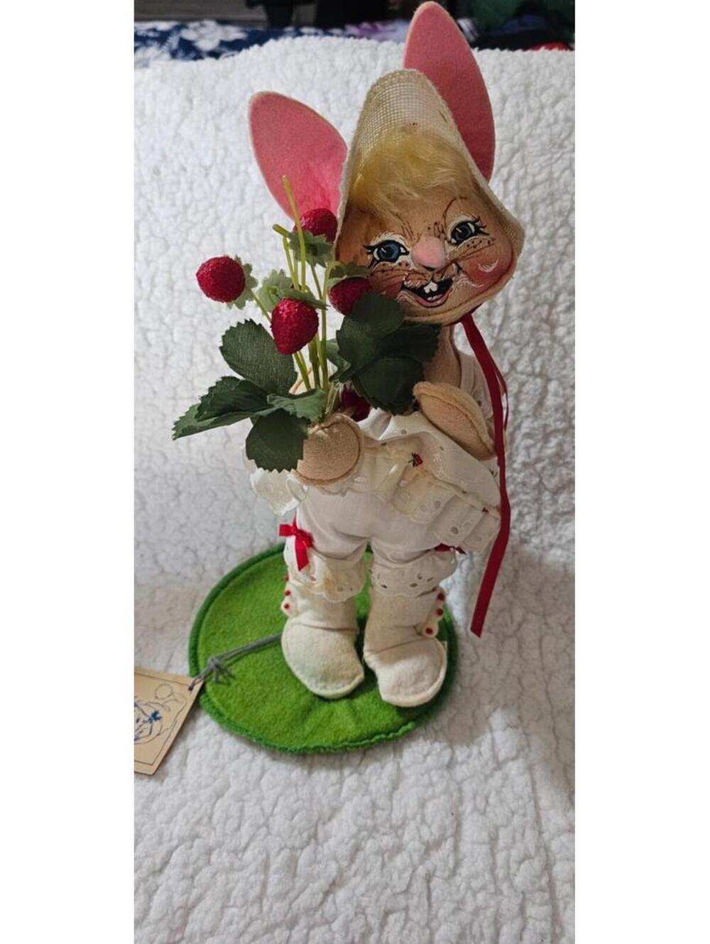 1990s Vintage Annalee Spring Strawberries Floral Doll 0660 Bunny Rabbit USA 12"
